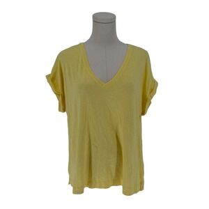 C&C California V-Neck T-Shirt Yellow Cuffed Sleeve XL